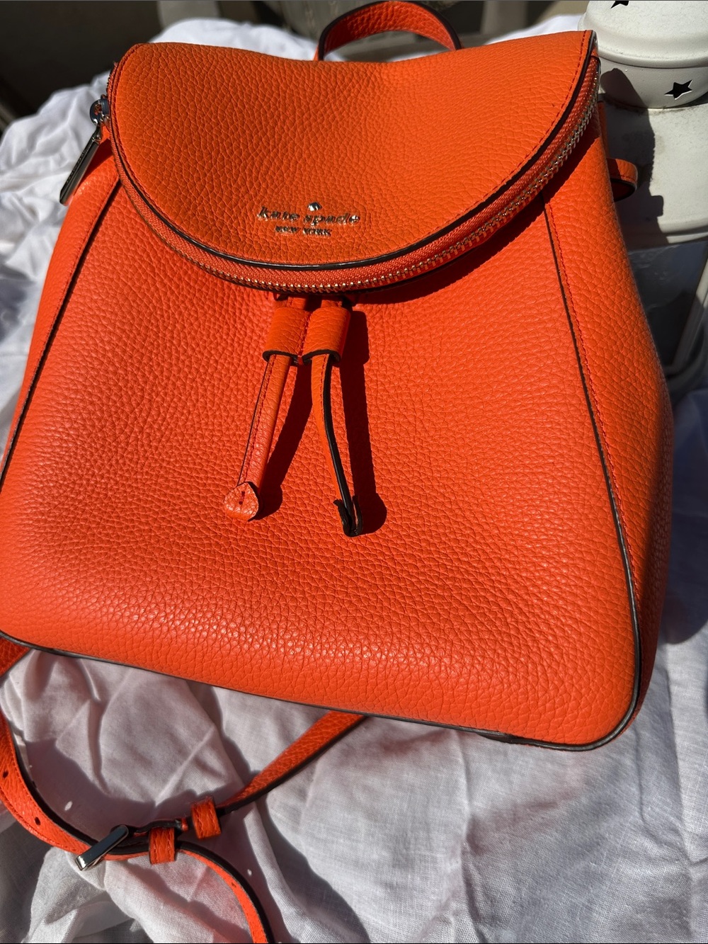 kate spade Bright Orange Pebbled Leather Backpack